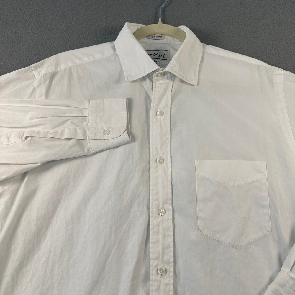 Fierte srl Mens White Cotton Button Down Dress Shirt 15.5 32-33 Long Sleeve